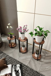 Hanah Home Flower Desk Round - Soporte de madera para plantas Nogal